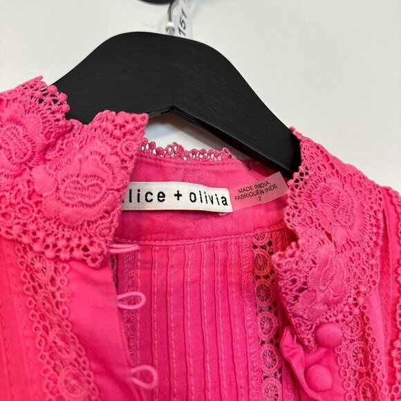 ALICE + OLIVIA Clark Collared Tiered Dress in French Rose Size US 2 - Picture 6 of 13